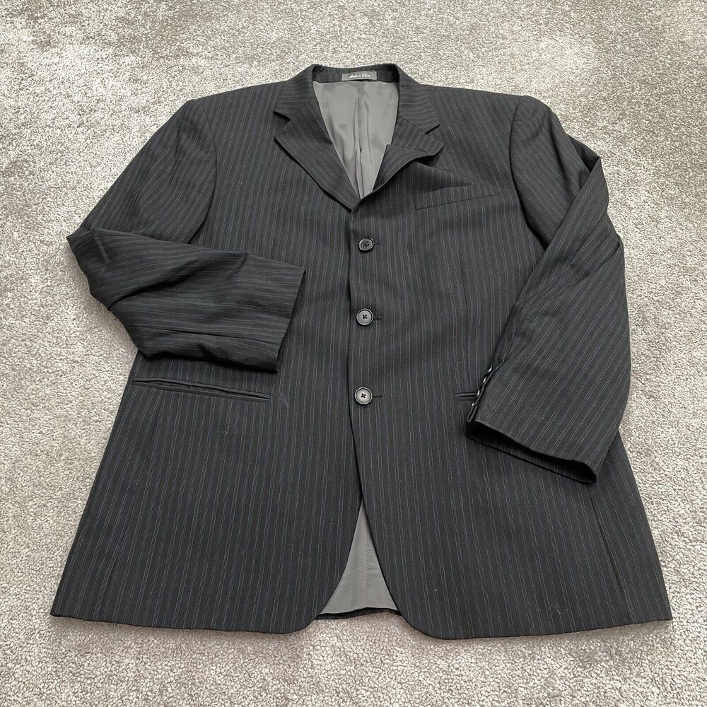 Oscar De La Renta Blazer Freedom Suit Jacket Men 42R Black Striped Wool Business